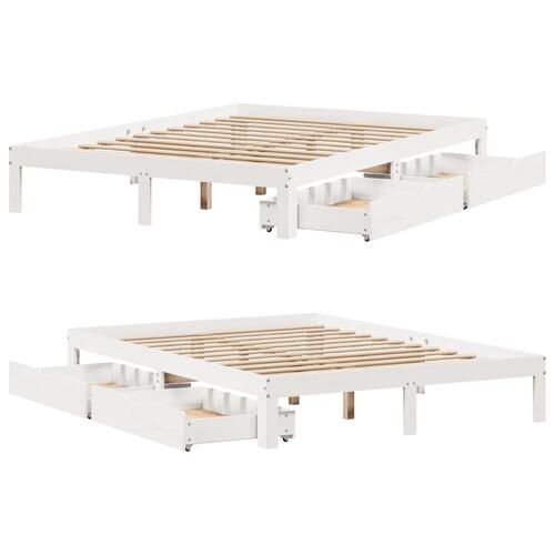 Sengeramme med skuffer 120x200 cm massivt fyrretræ hvid