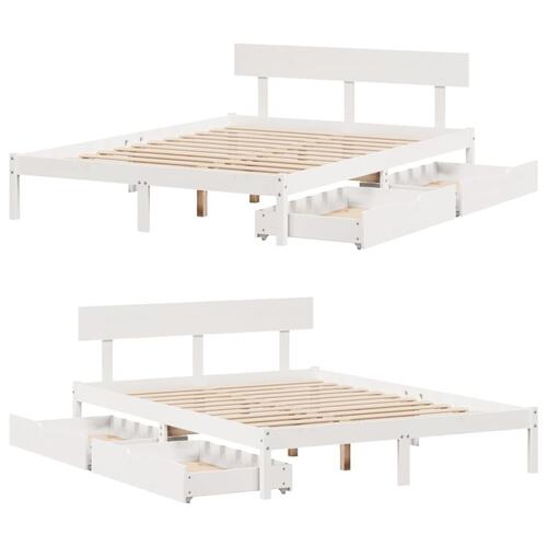 Sengeramme uden madras 140x190 cm massivt fyrretræ hvid