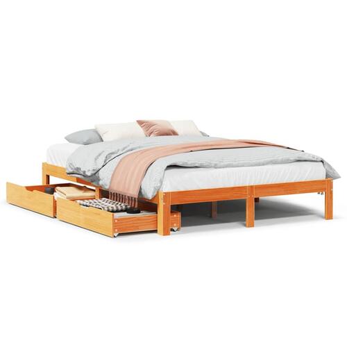 Sengeramme med skuffer 140x200 cm massivt fyrretræ gyldenbrun