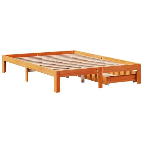 Sengeramme med skuffer 140x200 cm massivt fyrretræ gyldenbrun