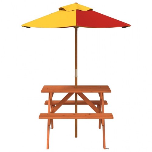 Picnicbord til 4 børn med parasol - massivt grantræ, brun/flerfarvet