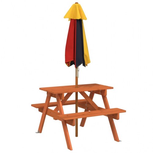 Picnicbord til 4 børn med parasol - massivt grantræ, brun/flerfarvet