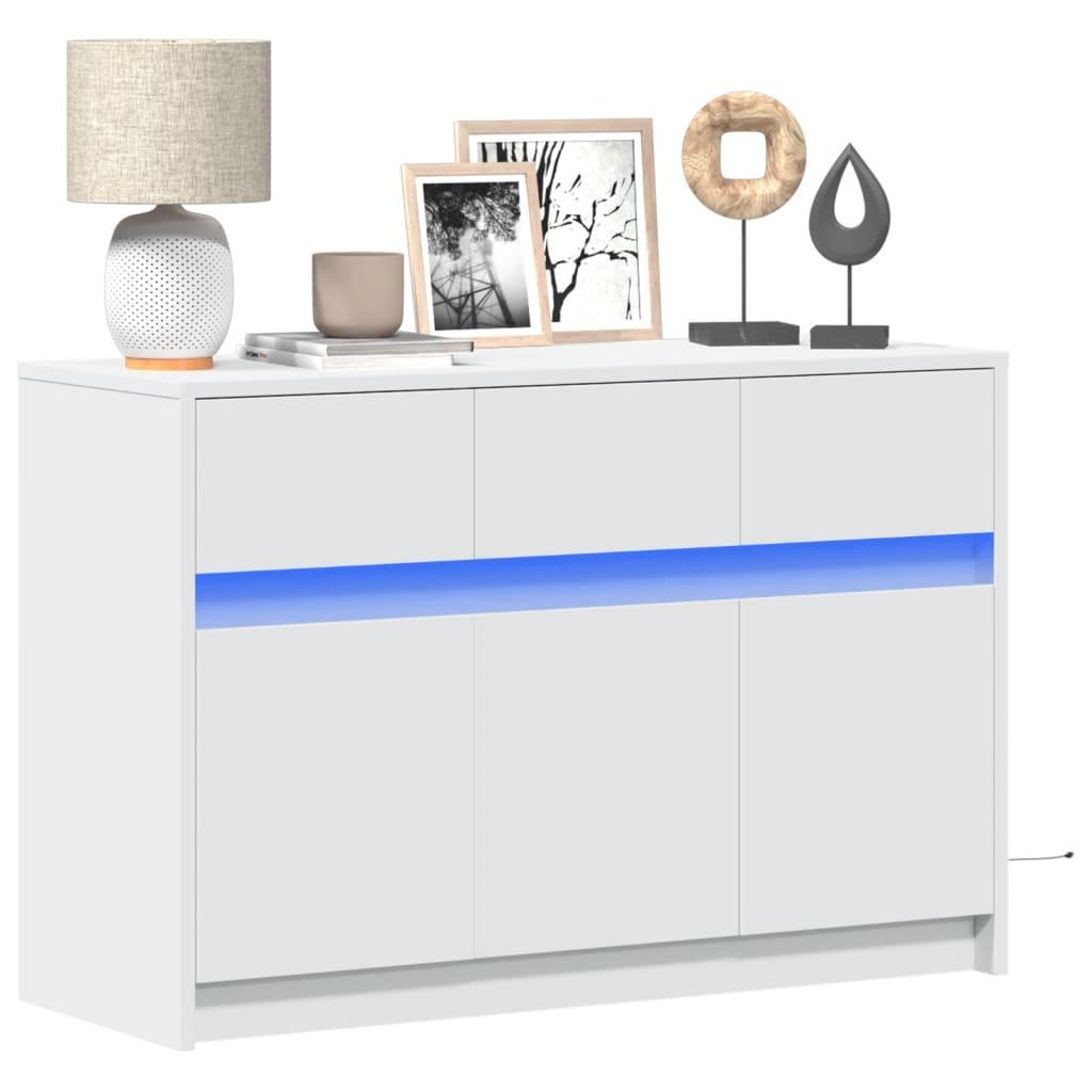 Tv-bord med LED-lys 91x34x61 cm konstrueret træ hvid