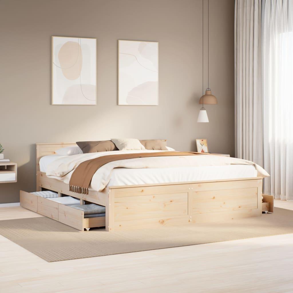 Sengeramme uden madras med sengegavl 200x200cm massivt fyrretræ billede