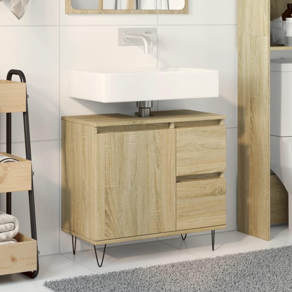 Badeværelsesskab 65x33x60 cm konstrueret træ sonoma-eg