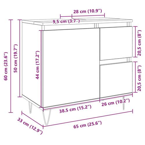 Badeværelsesskab 65x33x60 cm konstrueret træ sonoma-eg