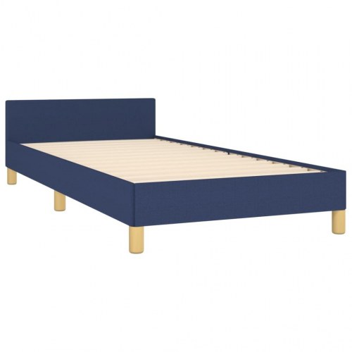 Sengeramme med sengegavl 100x200 cm - stof, blå