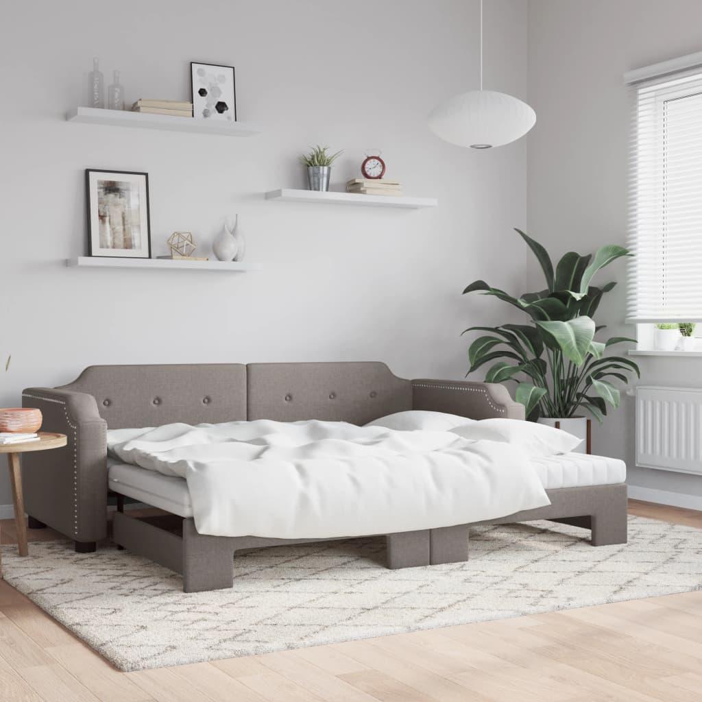Daybed med udtræk og madras 90x200 cm stof gråbrun billede