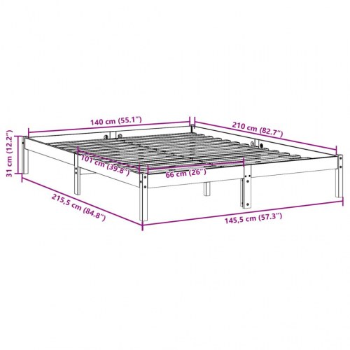 Ekstra lang sengeramme 140x210 cm - massivt fyrretræ