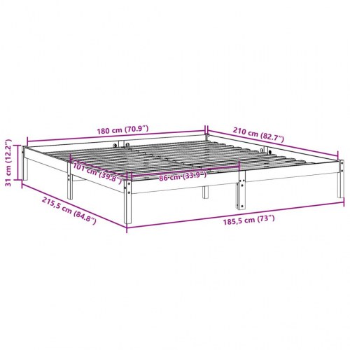 Ekstra lang sengeramme 180x210 cm i massivt fyrretræ - uden madras