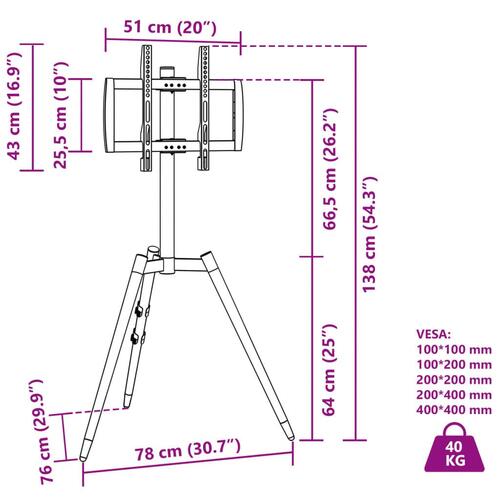 Tv-stativ til 37-65" skærm maks. VESA 400x400 mm 40 kg
