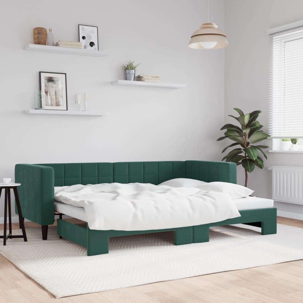 Daybed med udtræk 80x200 cm velour mørkegrøn billede