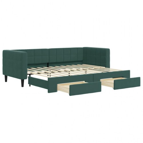 Daybed med udtræk og 2 skuffer 80 x 200 cm - mørkegrøn velour