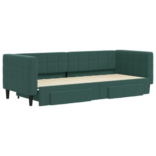 Daybed med udtræk og 2 skuffer 80 x 200 cm - mørkegrøn velour