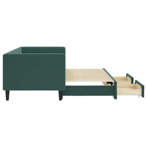 Daybed med udtræk og 2 skuffer 80 x 200 cm - mørkegrøn velour
