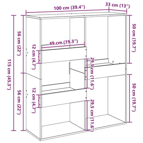 Bogreol/rumdeler 100x33x115 cm sort