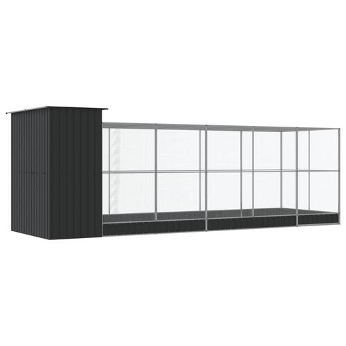 Voliere med udvidelse 623x203x216 cm stål sølvfarvet