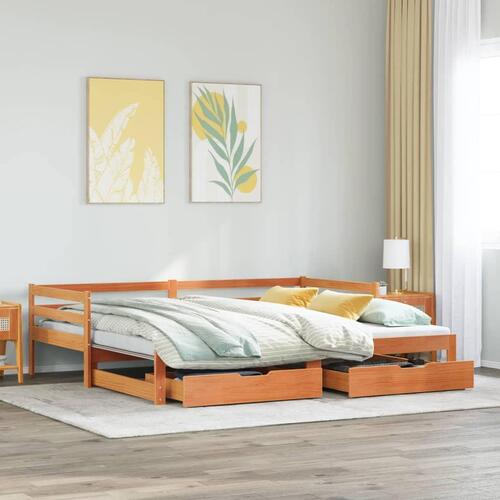 Daybed med udtræk skuffer 90x190 cm massivt fyrretræ gyldenbrun