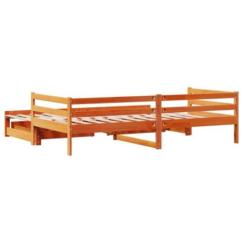 Daybed med udtræk skuffer 90x190 cm massivt fyrretræ gyldenbrun