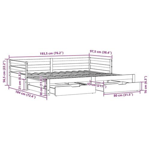 Daybed med udtræk skuffer 90x190 cm massivt fyrretræ gyldenbrun