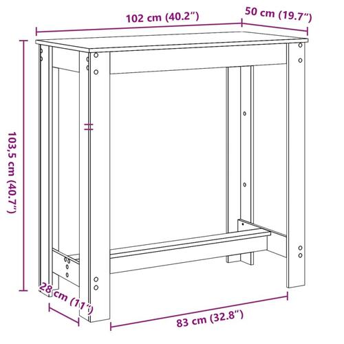 Barbord 102x50x103,5 cm konstrueret træ brun egetræsfarve