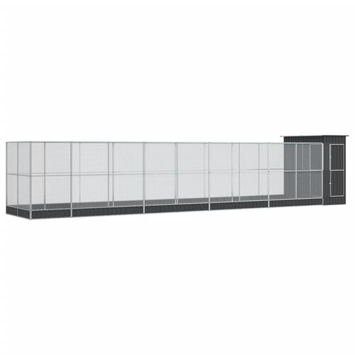 Voliere med udvidelse 1037x203x216 cm stål sølvfarvet