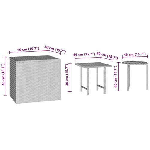 Sideborde 3 stk. til haven polyrattan brun