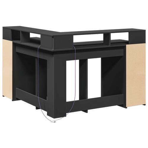 Skrivebord med LED-lys 130x130x91 cm konstrueret træ sort