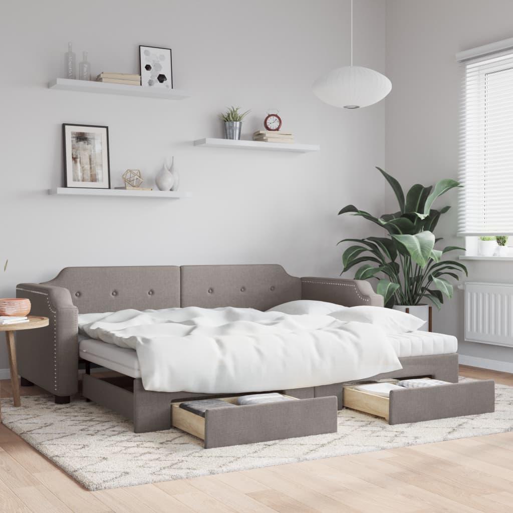 Daybed med udtræk og skuffer 90x200 cm stof gråbrun billede