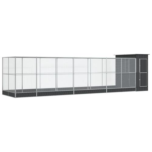 Voliere med udvidelse 830x203x216 cm stål sølvfarvet