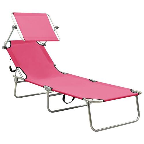 Foldbar liggestol med baldakin aluminium pink