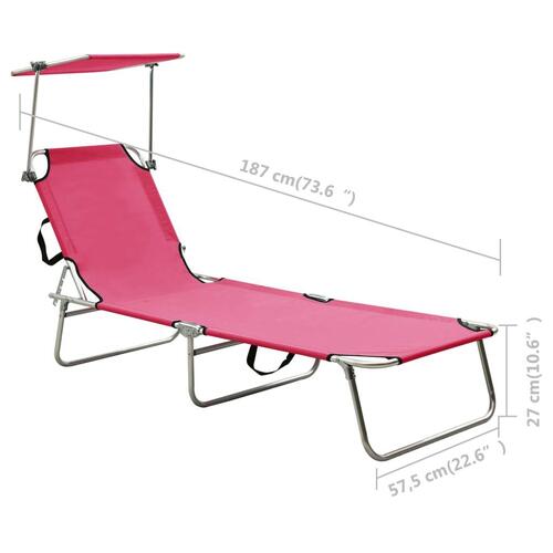 Foldbar liggestol med baldakin aluminium pink