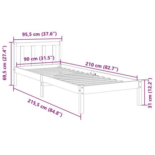 Ekstra lang sengeramme uden madras 90x210 cm massivt fyrretræ