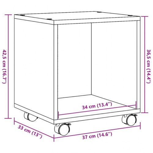 Rullebord 37 x 33 x 42,5 cm i konstrueret træ - betongrå