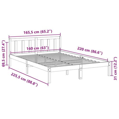 Ekstra lang sengeramme uden madras 160x220 cm massivt fyrretræ