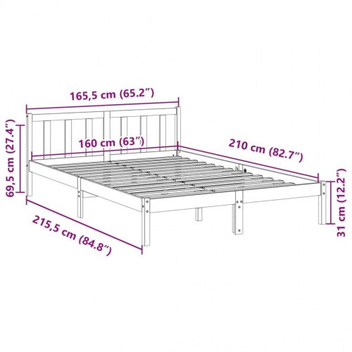 Ekstra lang sengeramme 160 x 210 cm - massivt fyrretræ, hvid