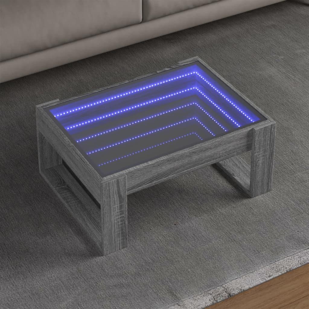 Sofabord med Infinity LED-lys 70x53x30 cm grå sonoma-eg