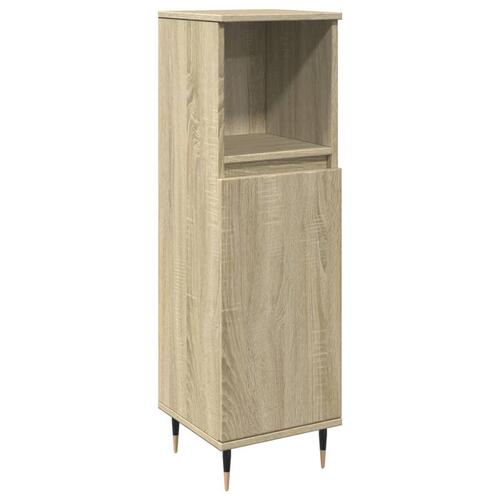 Badeværelsesskab 30x30x100 cm konstrueret træ sonoma-eg
