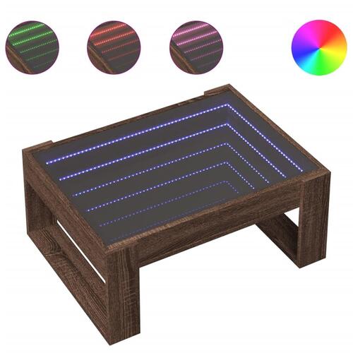 Sofabord med Infinity LED-lys 70x53x30 cm brun egetræsfarve