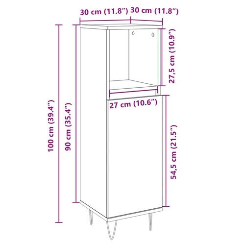 Badeværelsesskab 30x30x100 cm konstrueret træ sonoma-eg