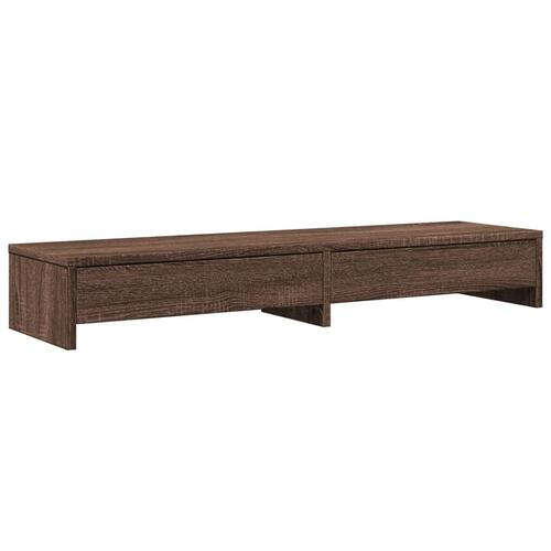 Skærmstander med skuffer 100x27x15 cm konstrueret træ brun eg