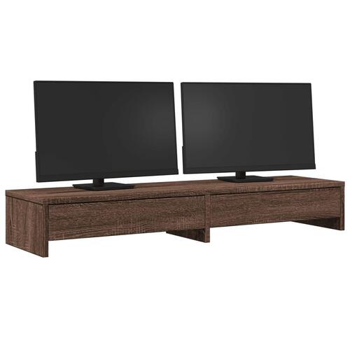 Skærmstander med skuffer 100x27x15 cm konstrueret træ brun eg