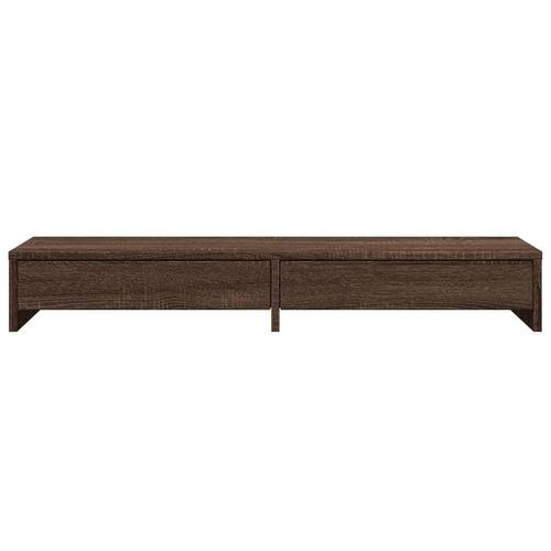 Skærmstander med skuffer 100x27x15 cm konstrueret træ brun eg