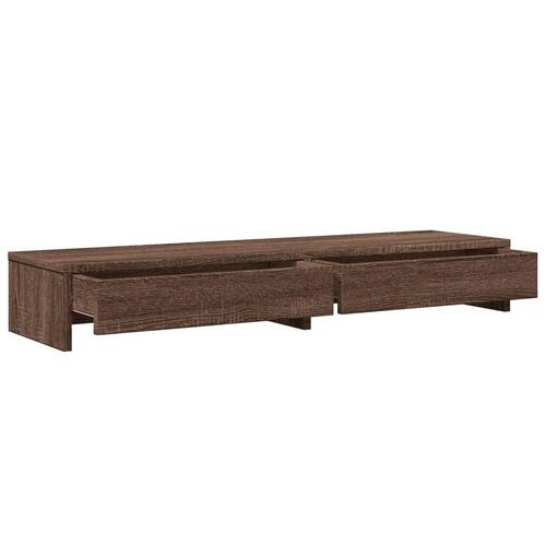 Skærmstander med skuffer 100x27x15 cm konstrueret træ brun eg