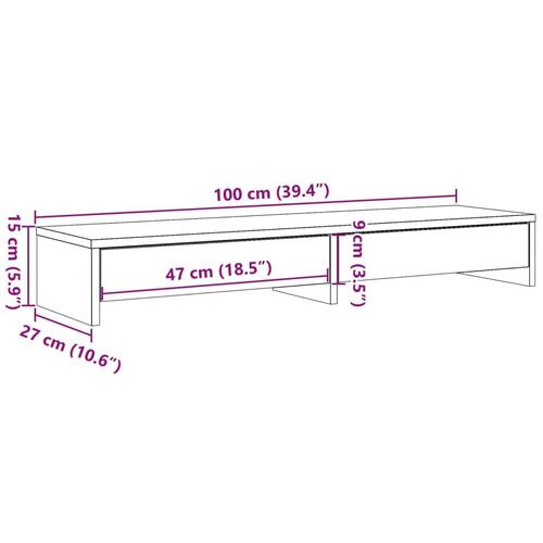 Skærmstander med skuffer 100x27x15 cm konstrueret træ brun eg