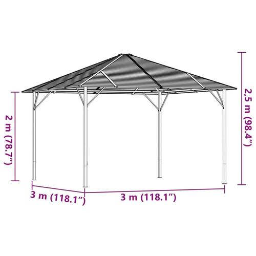 Pavillon med tag 3x3 m antracitgrå