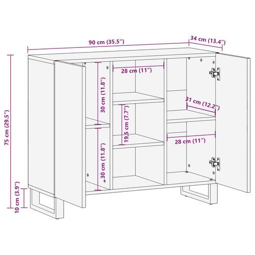 Skænk 90x34x75 cm massivt ru mangotræ