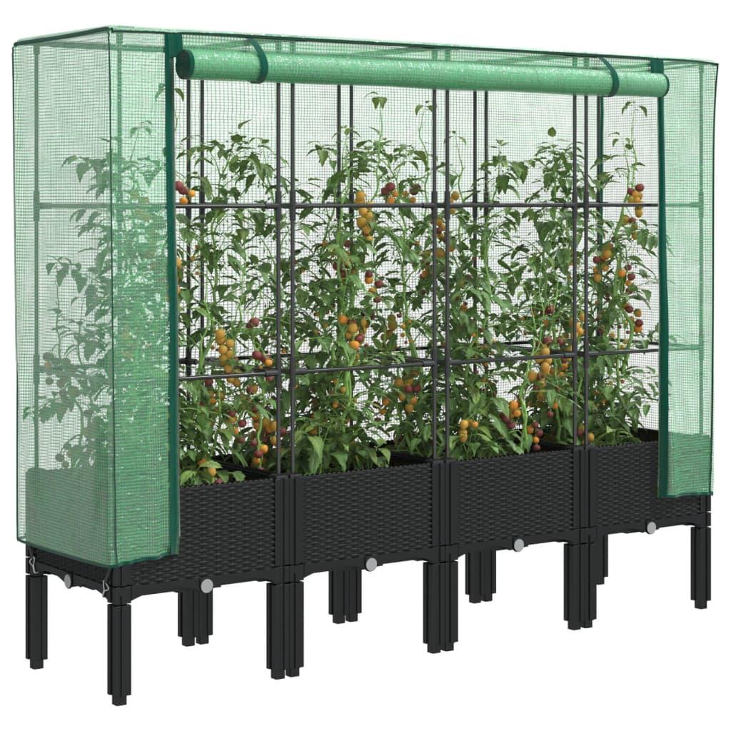 Højbed med drivhusovertræk 160x40x140 cm rattan-look billede