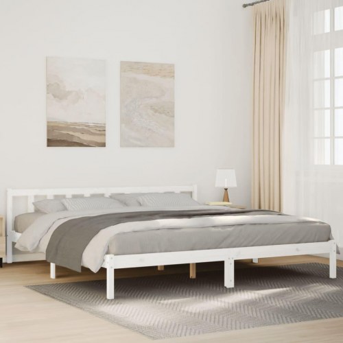 Ekstra lang sengeramme 200 × 210 cm - massivt fyrretræ, hvid