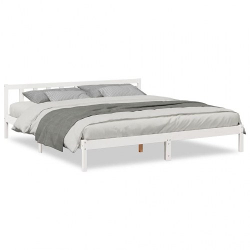 Ekstra lang sengeramme 200 × 210 cm - massivt fyrretræ, hvid